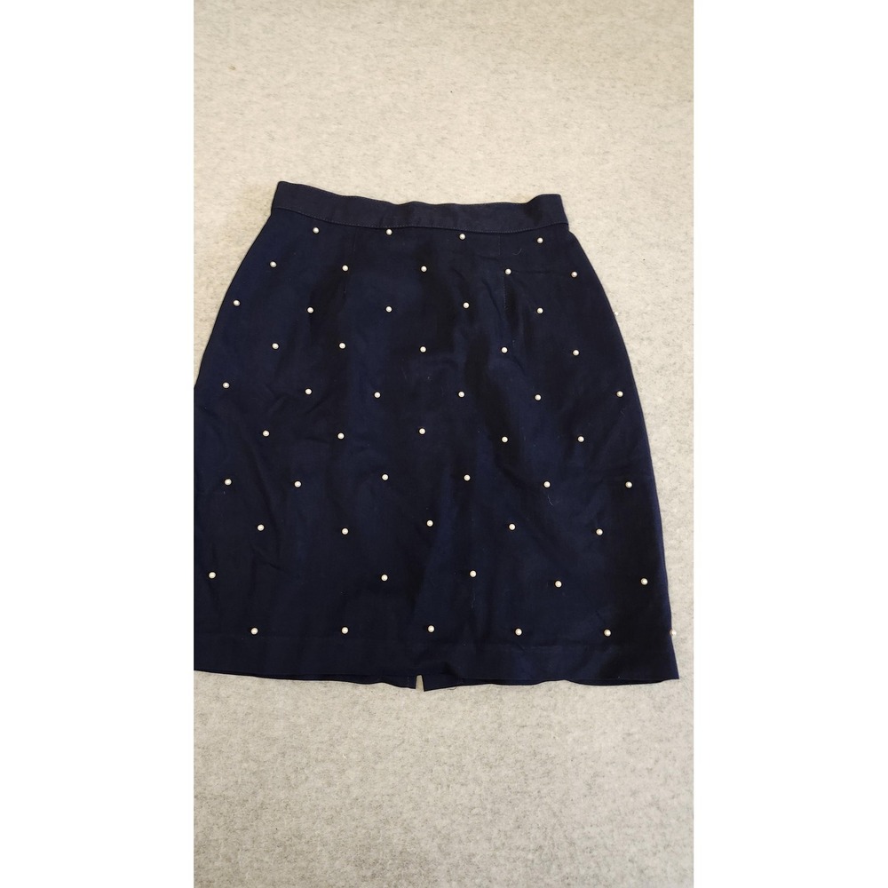 Tina Hagen Skirt Womens Petite 24" Navy Pearl Embellished Pencil‎ Lined USA read
